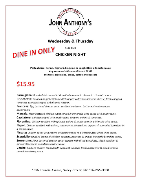 John Anthony's Menu